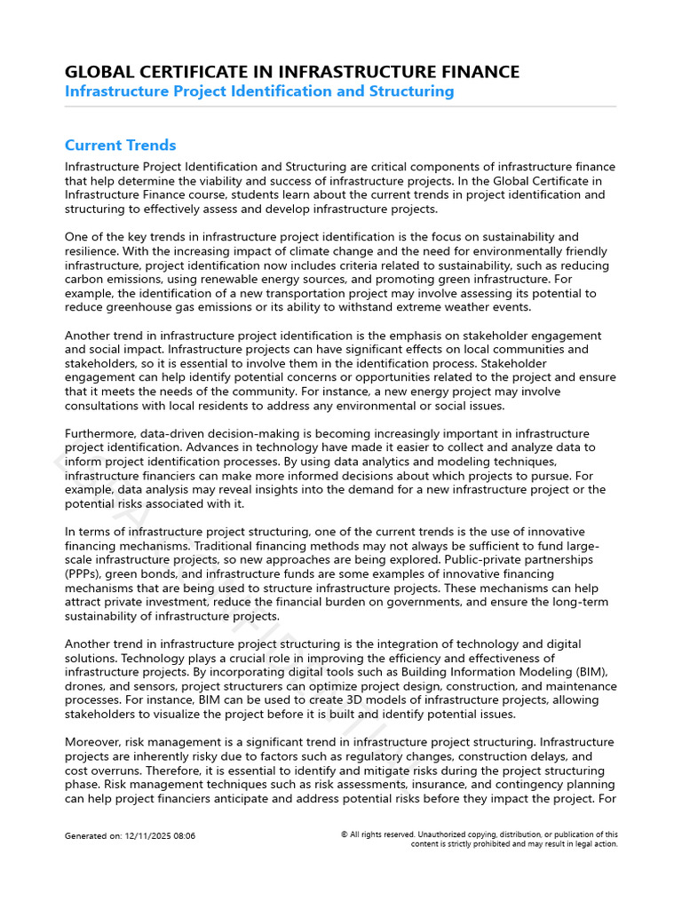 Infrastructure Project Identification and Structuring Current Trends ...