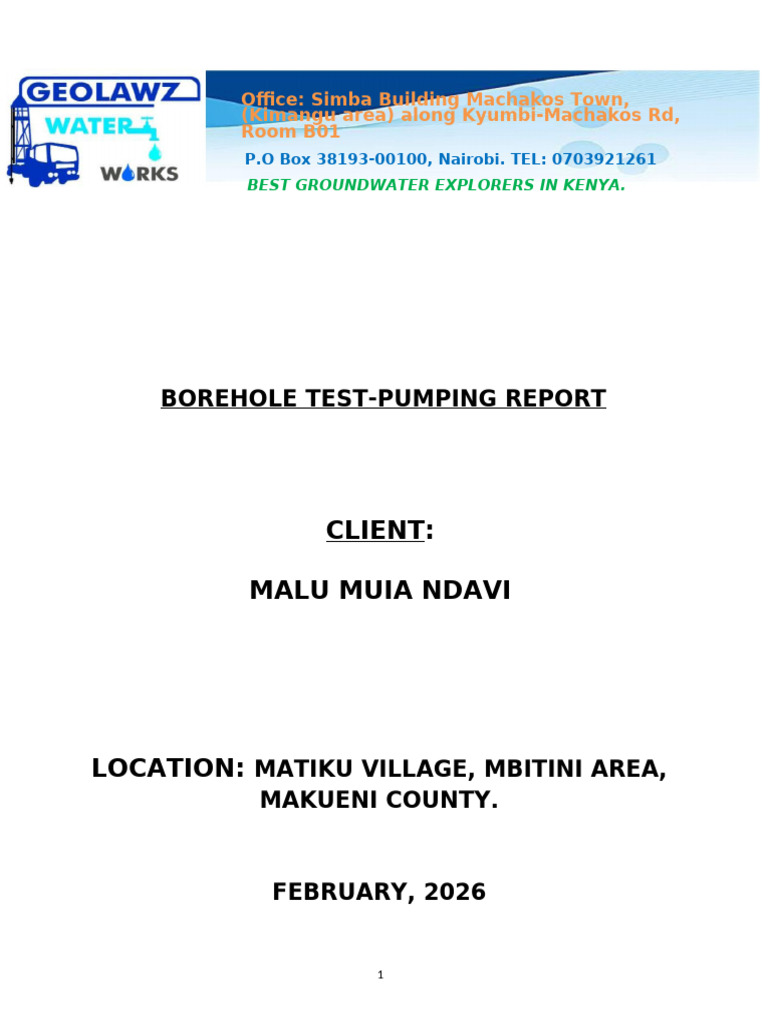 Test Pumping Report_ Malu Muia _mbitini Area | PDF | Physical Geography ...
