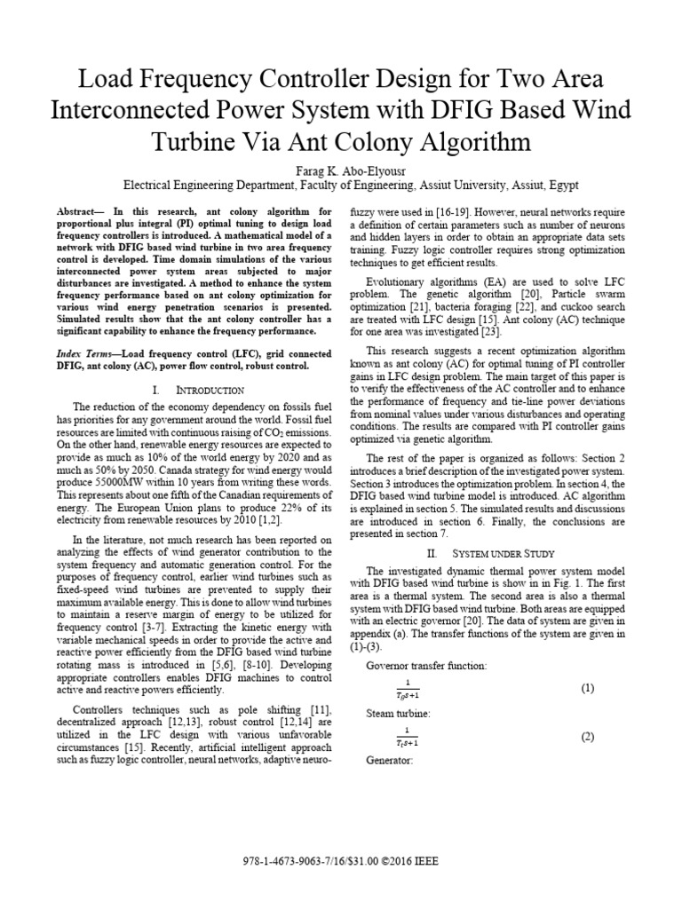 Load frequency controller design for two area interconnected power ...