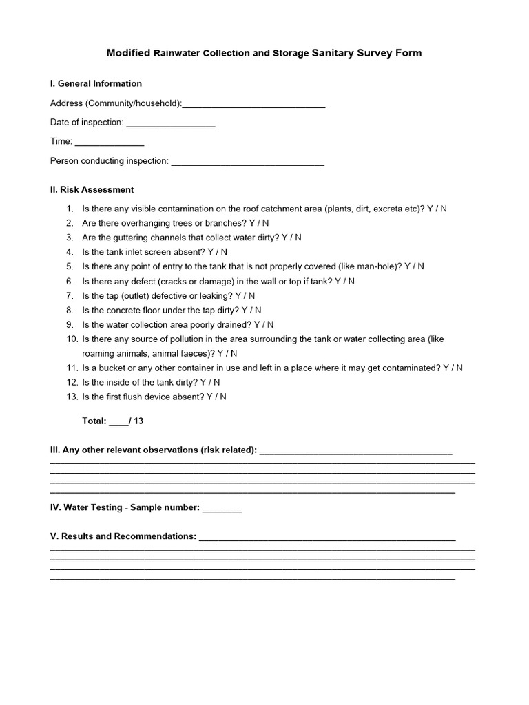 Modified Rainwater Sanitary Survey Form | PDF