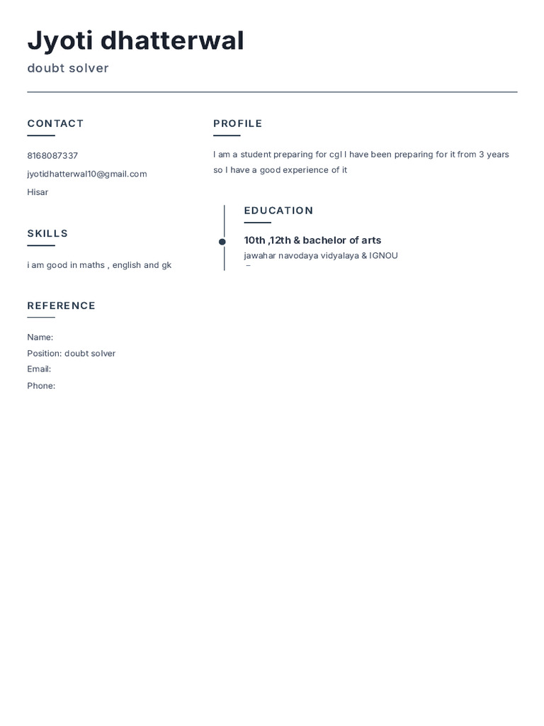 Jyoti Dhatterwal Resume | PDF