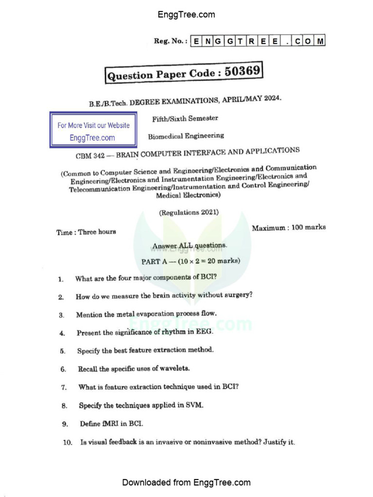 CBM342 Brain Computer Interface and Applications Apr May 2024 Question ...