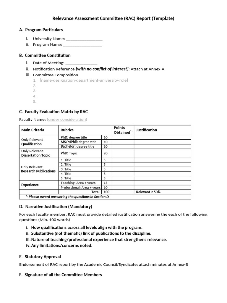6. RAC Report Template (if Required) | PDF