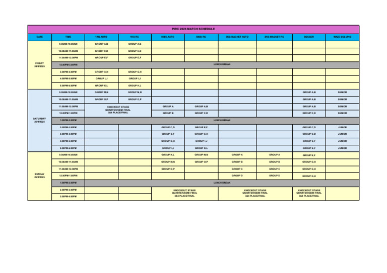 PIRC 2026 Match Schedule Update 1 April 2026 | PDF