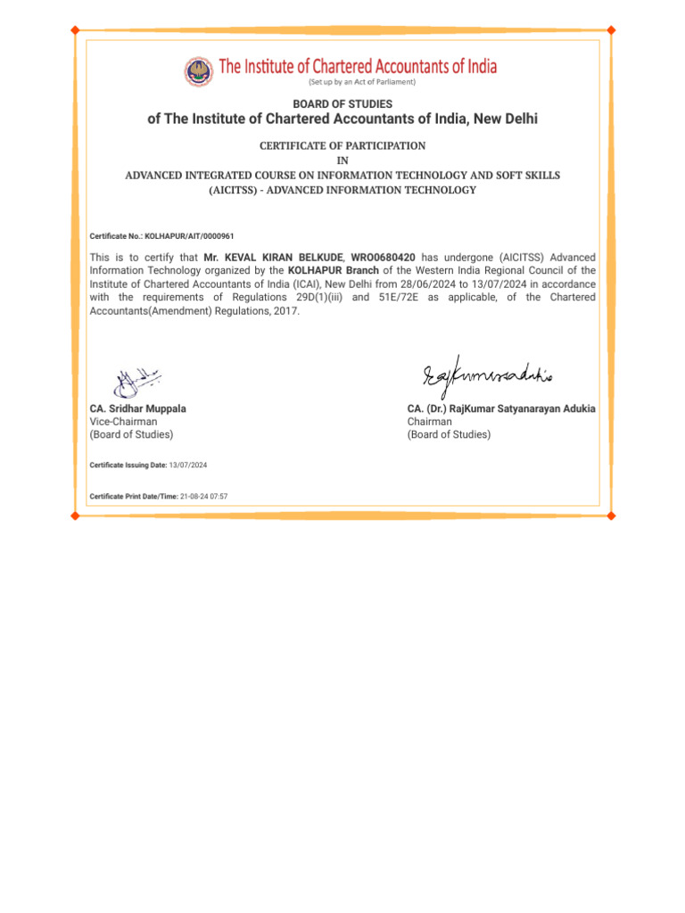 Adv Itt Certificate | PDF
