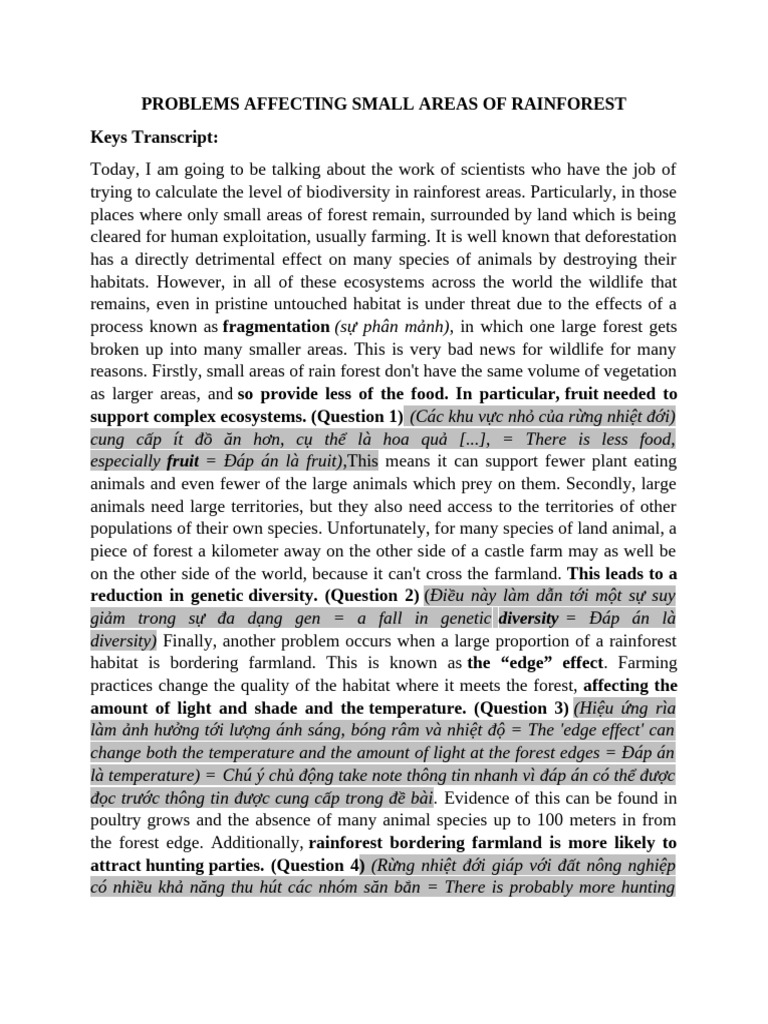 PROBLEMS AFFECTING SMALL AREAS OF RAINFOREST | PDF | Rainforest | Wildlife