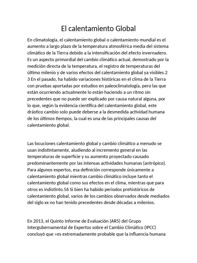 El Calentamiento Global | PDF | Cambio climático | Gases de efecto ...