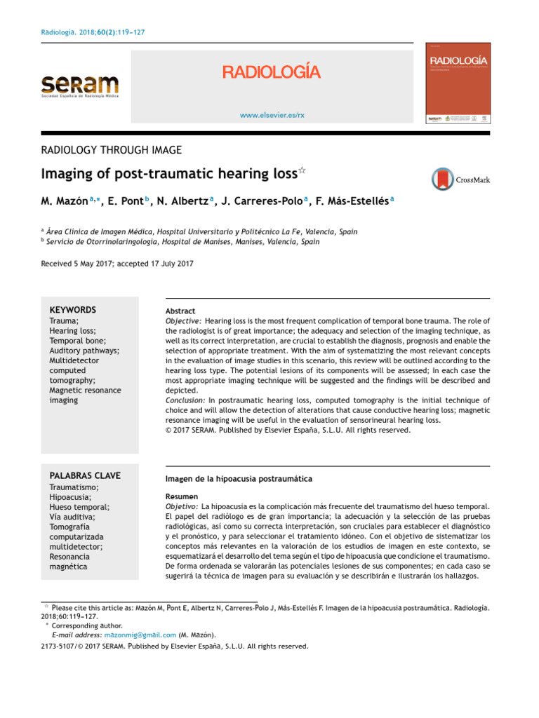 Imaging of Post Traumatic Hearing Loss | PDF | Ear | Medical Imaging