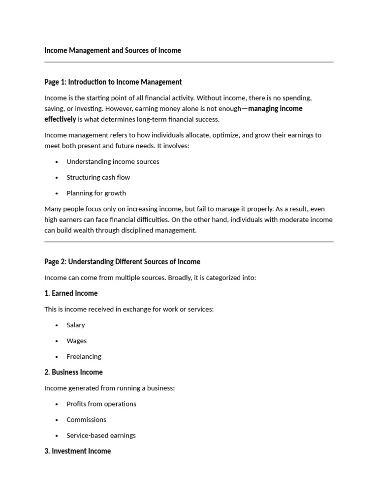 Income Management and Sources of Income | PDF | Income | Investing