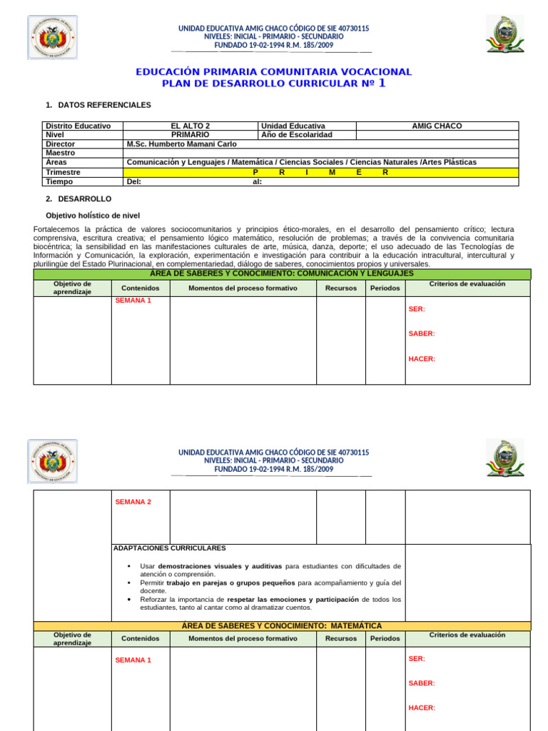 Formato PDC Primaria 2026 | PDF | Plan de estudios | Evaluación