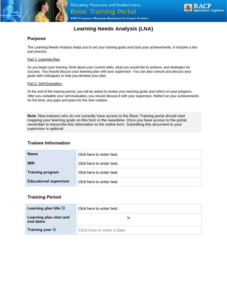 Bt Learning Needs Analysis Form | PDF