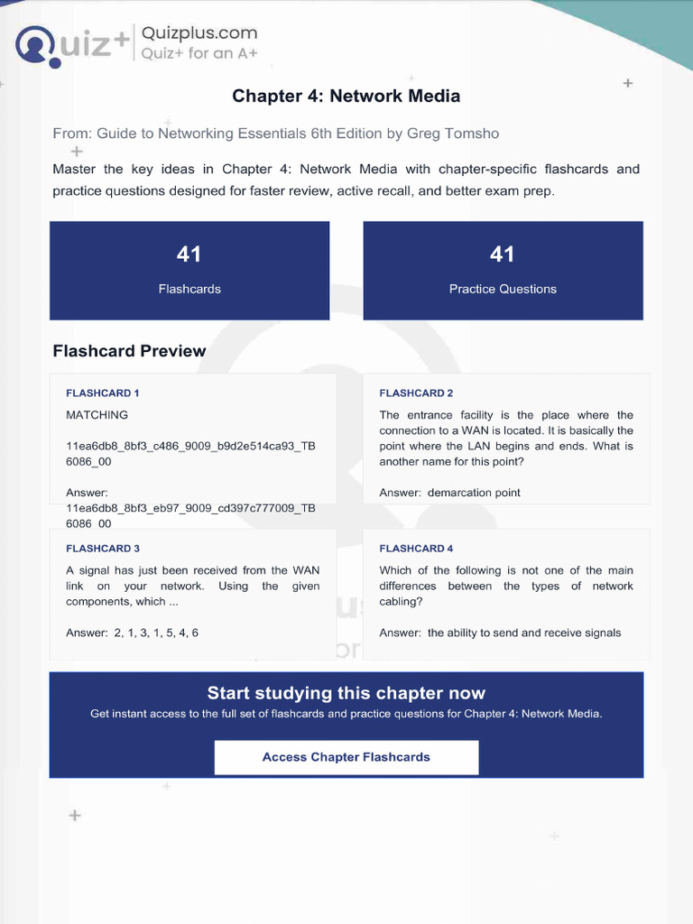 Flashcards for Chapter 4 Network Media | PDF