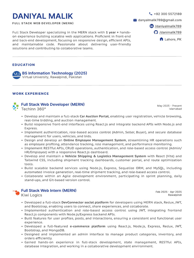 Daniyal Malik - CV | PDF | Information Technology | Computer Programming