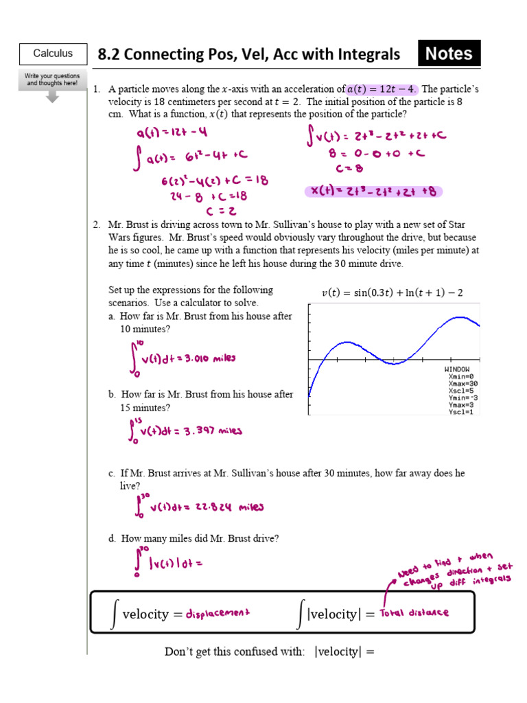 8.2 Connecting Position, Velocity, Acceleration With Integrals | PDF ...