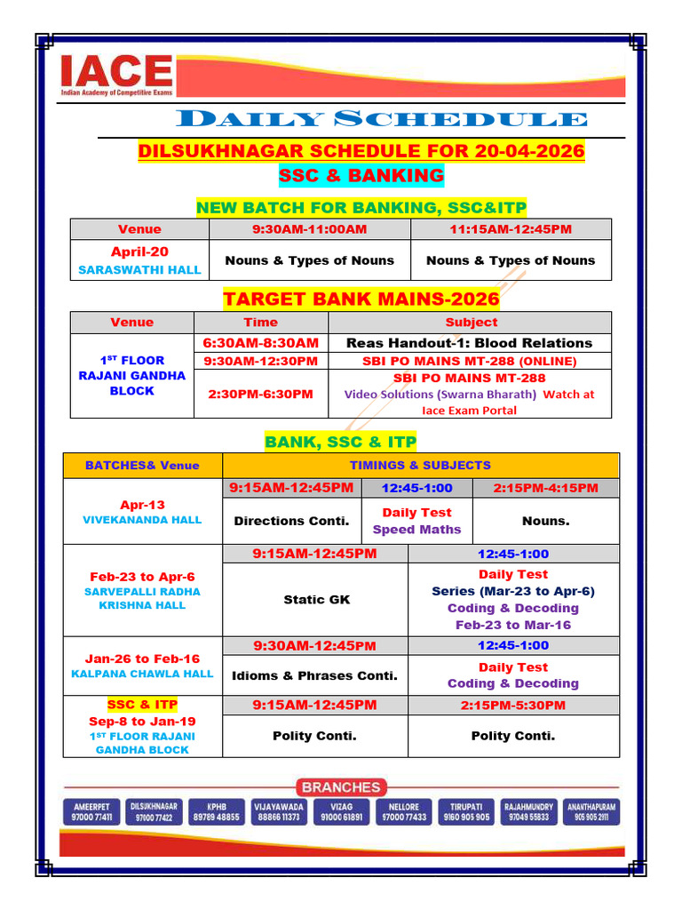 Dsnr 20-04-2026 (Ssc & Banking) Schedule | PDF