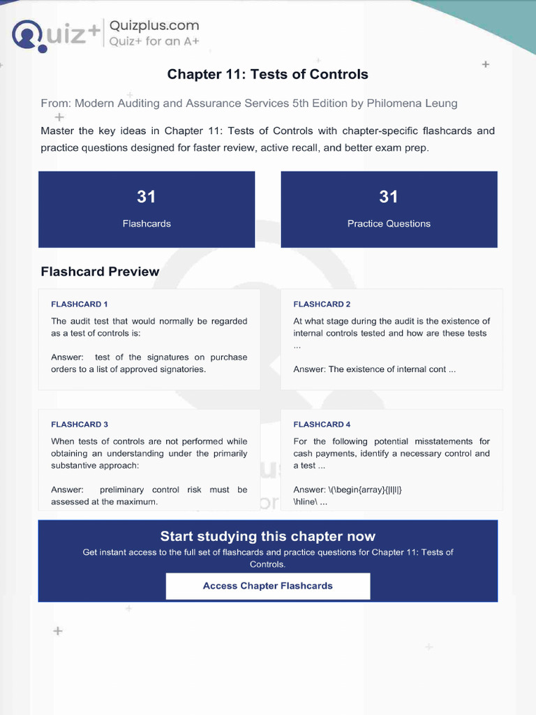 Flashcards for Chapter 11 Tests of Controls | PDF