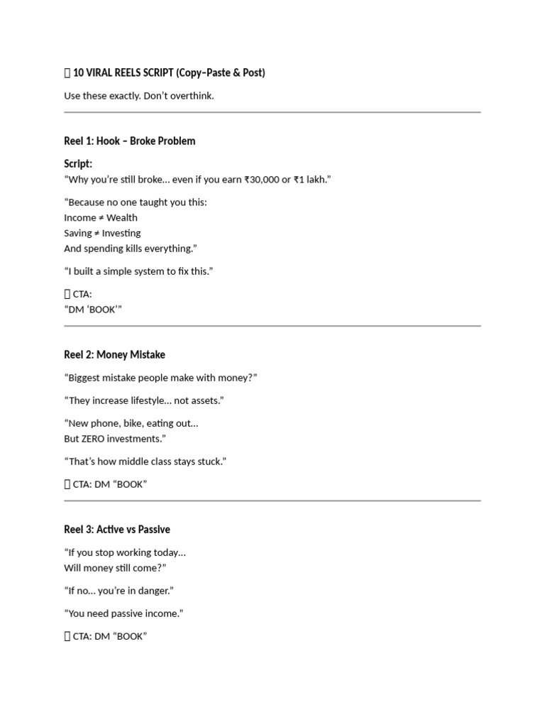 ? 10 Viral Reels Script (Copy-Paste & Post) | PDF | Wealth | Economies