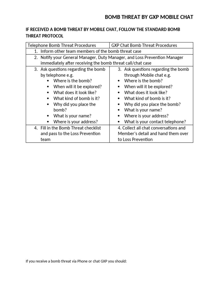 1. Standard Bomb Threat Protocol | PDF