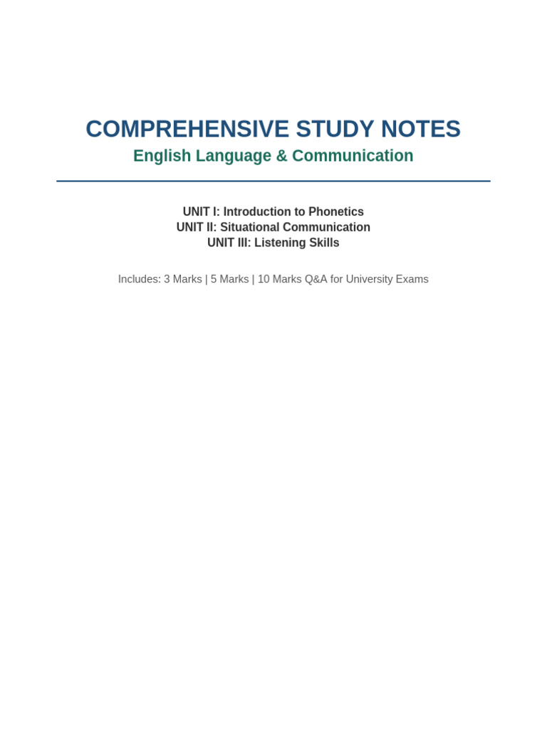 Phonetics Communication Study Notes | PDF | Stress (Linguistics ...