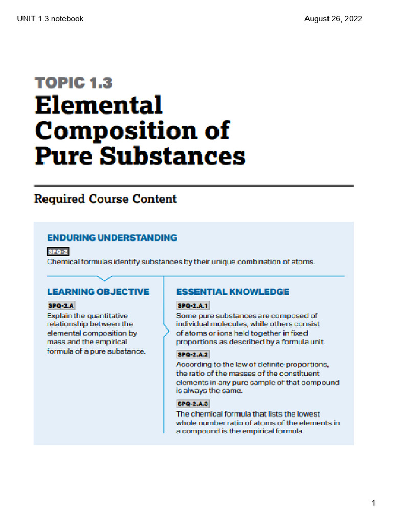 1.3 Elemental Composition of Pure Substances (1) | PDF | Chemical ...