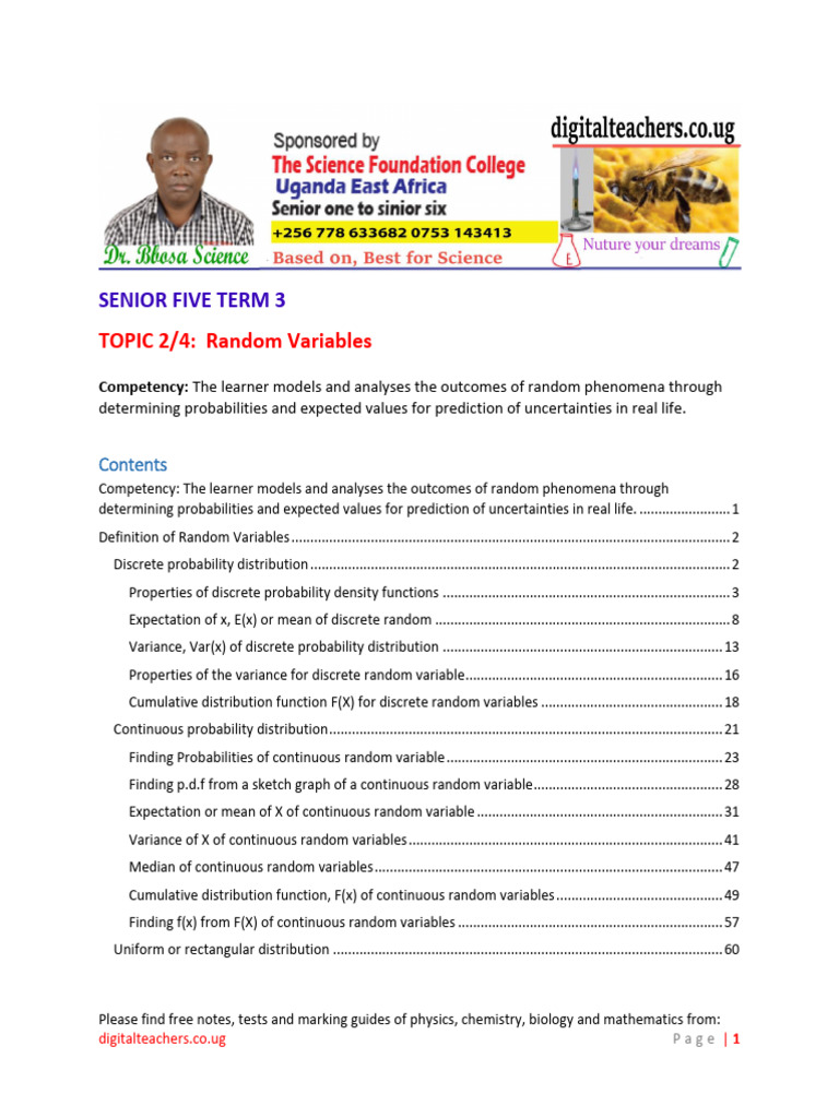 A Level New Curriculum Mathematics SV Topic14 Random Variables | PDF ...
