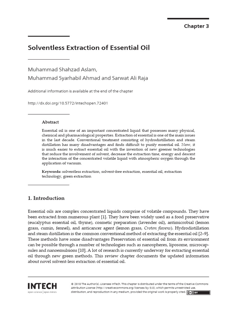 Solventless Extraction of Essential Oil | PDF | Essential Oil | Water