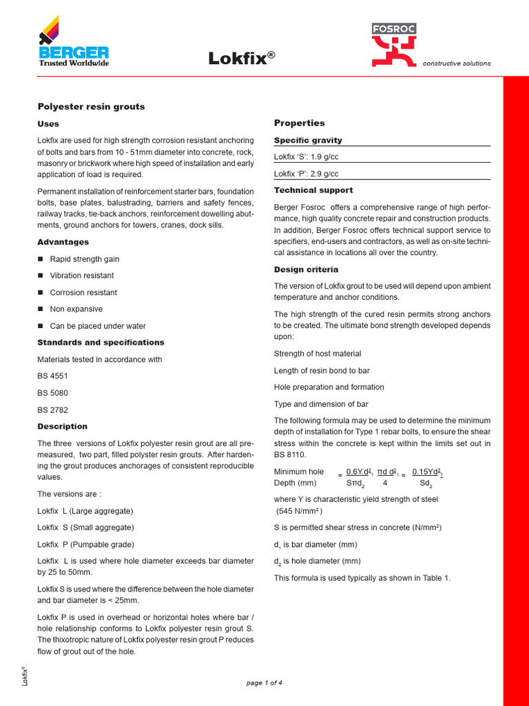 Tds Lokfix Bfl2 | PDF | Concrete | Strength Of Materials