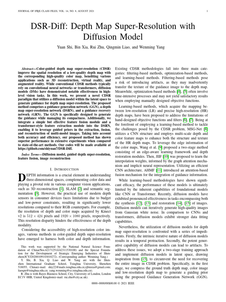 DSR-Diff-Depth Map Super-Resolution With Diffusion Model | PDF ...
