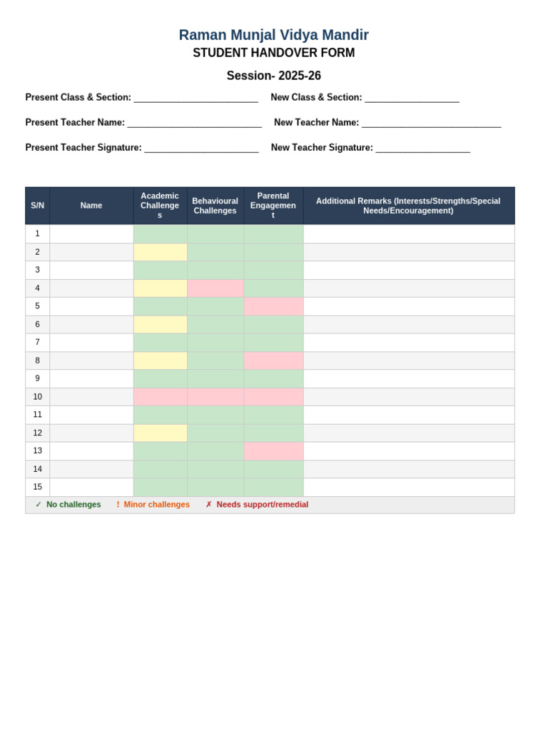 Student Handover Form | PDF