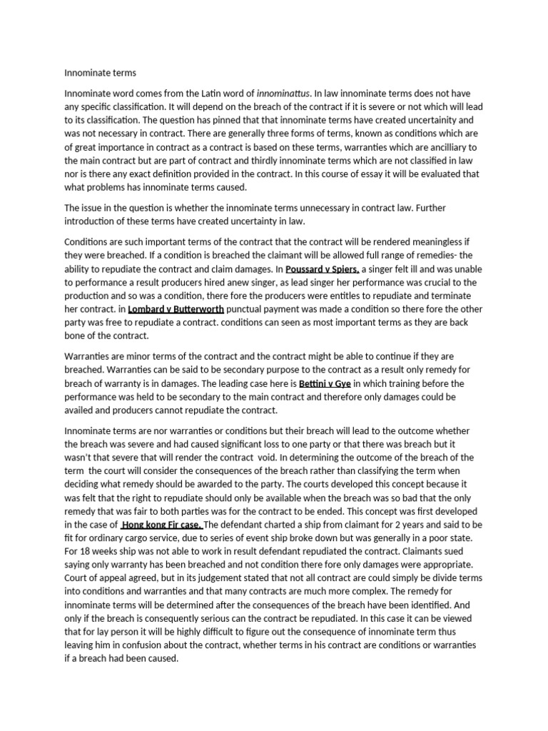 contract innominate terms | PDF | Breach Of Contract | Common Law