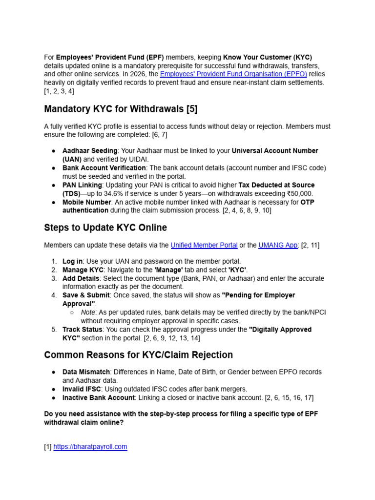 EPFO Members Must Update KYC Details Online For Successful Withdrawals ...