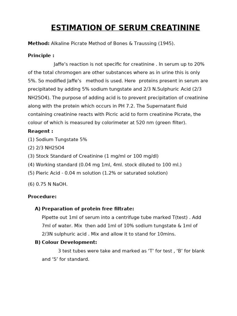 Serum Creatinine | PDF | Creatinine