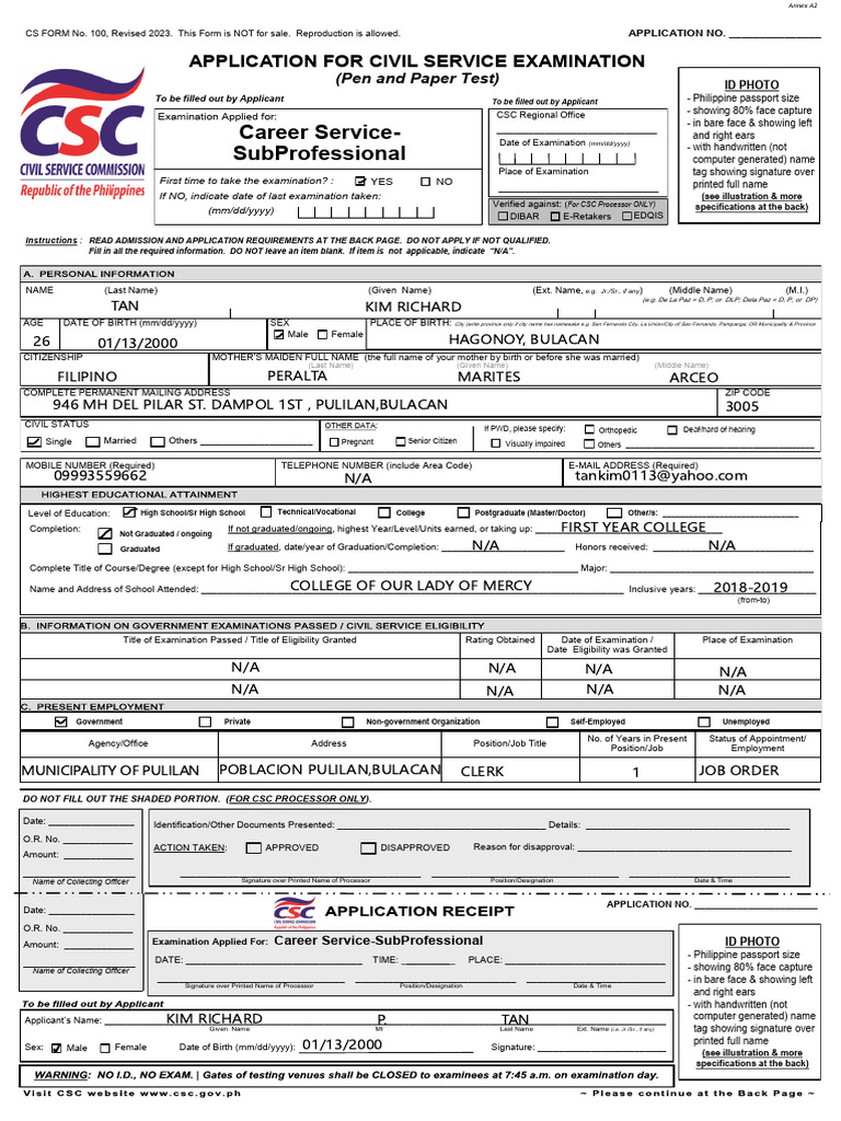 SubProfessional-Annex-A2 CS-Form-100 Revised-2023 CSESP a1 Edited a1-1 ...