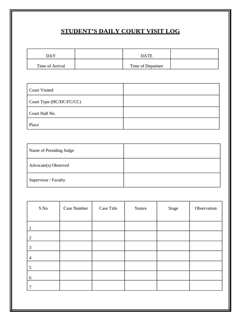 Court Visit Daily Log | PDF