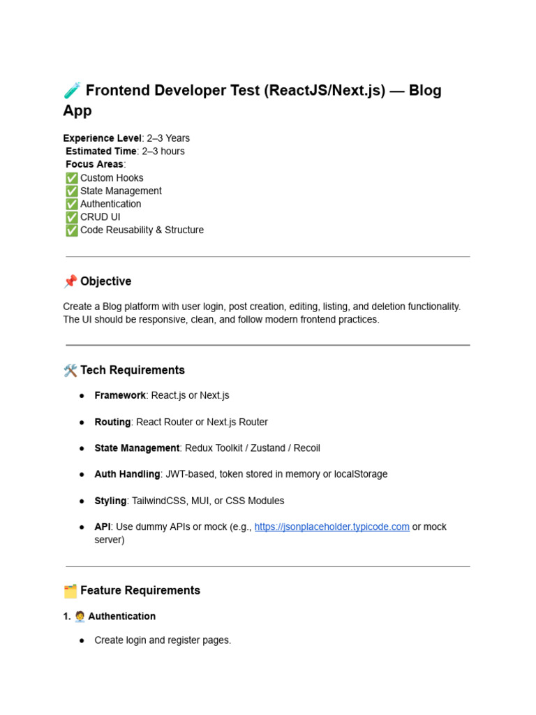 ? Frontend Developer Test (ReactJS_Next | PDF