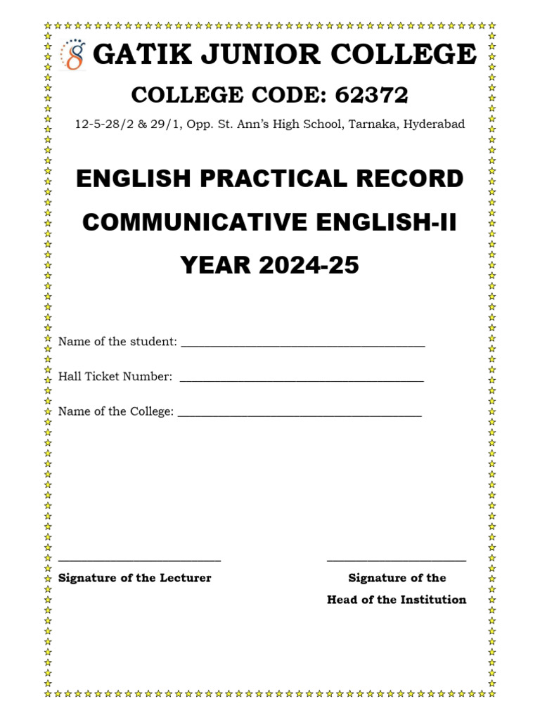 English -Ii_practical Record Front Page | PDF