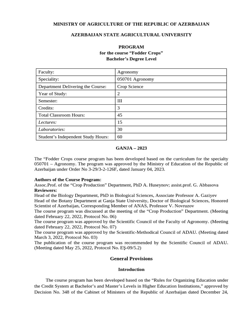 Program Fodder Crops Agro 2 | PDF | Crops | Agriculture