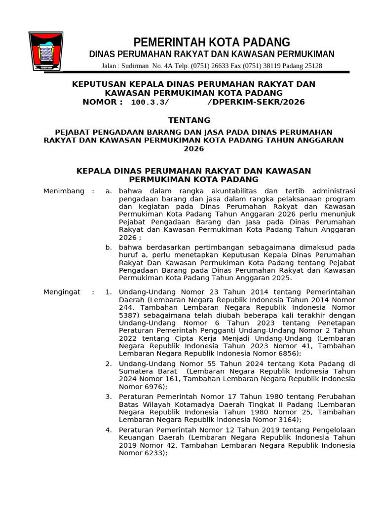 SK Pejabat Pengadaan Barang Dan Jasa Tahun 2026 (2) | PDF