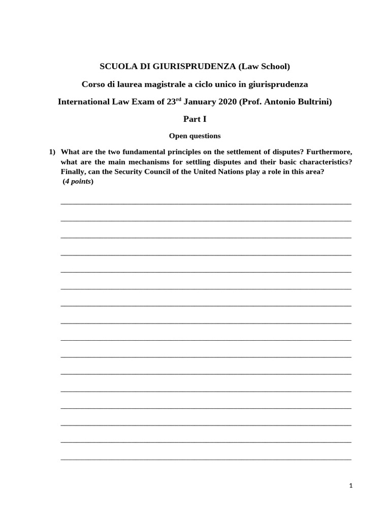 Exam Example Law School 2019-2020 (3) | PDF | International Law | Treaty