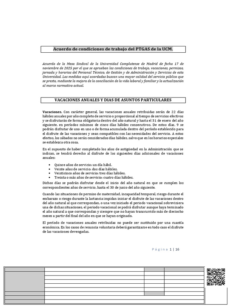 Acuerdo Condiciones Detrabajo - 211125 | PDF | Tiempo de trabajo | Adopción