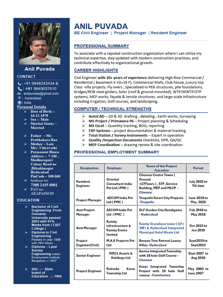 Anil Project Manager _Resume_2026 | PDF | Sewage Treatment | Regulatory ...
