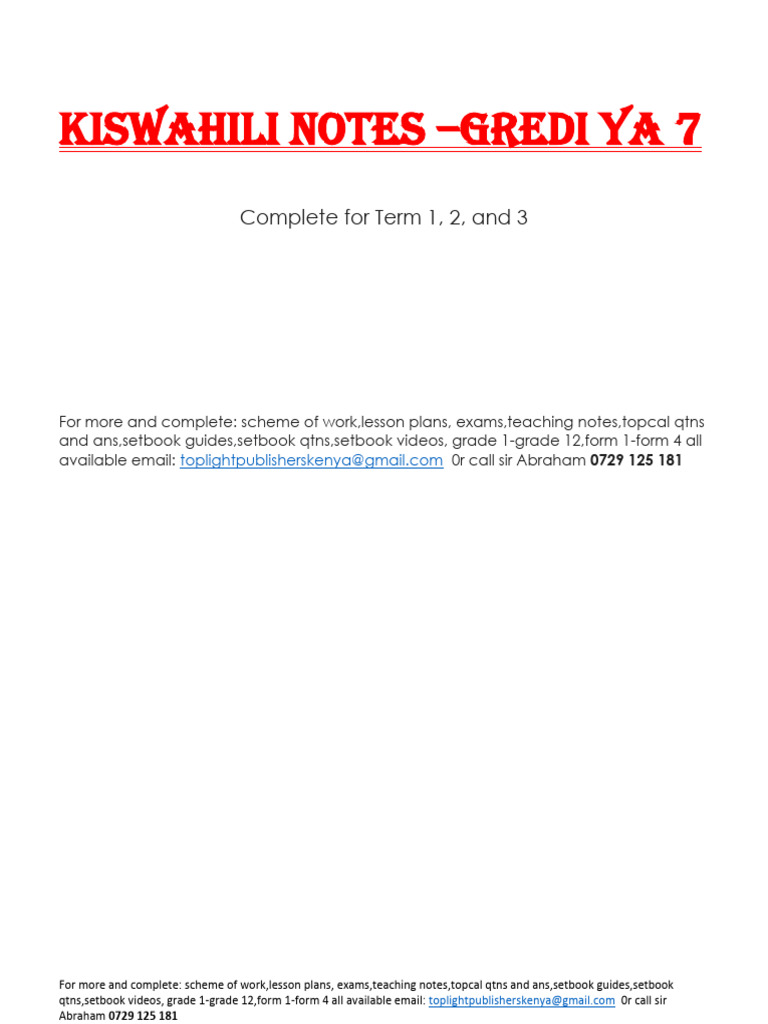 grade-7-rationalized-kiswahili-notes-complete-term-1-2-and-3 | PDF