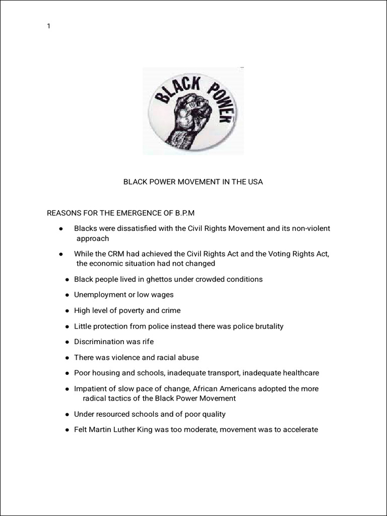 Black Power Movement (1) | PDF | Black Power | Black Panther Party