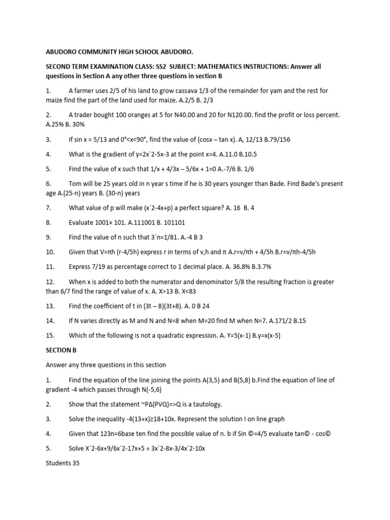 Ss2 Maths 45 | PDF