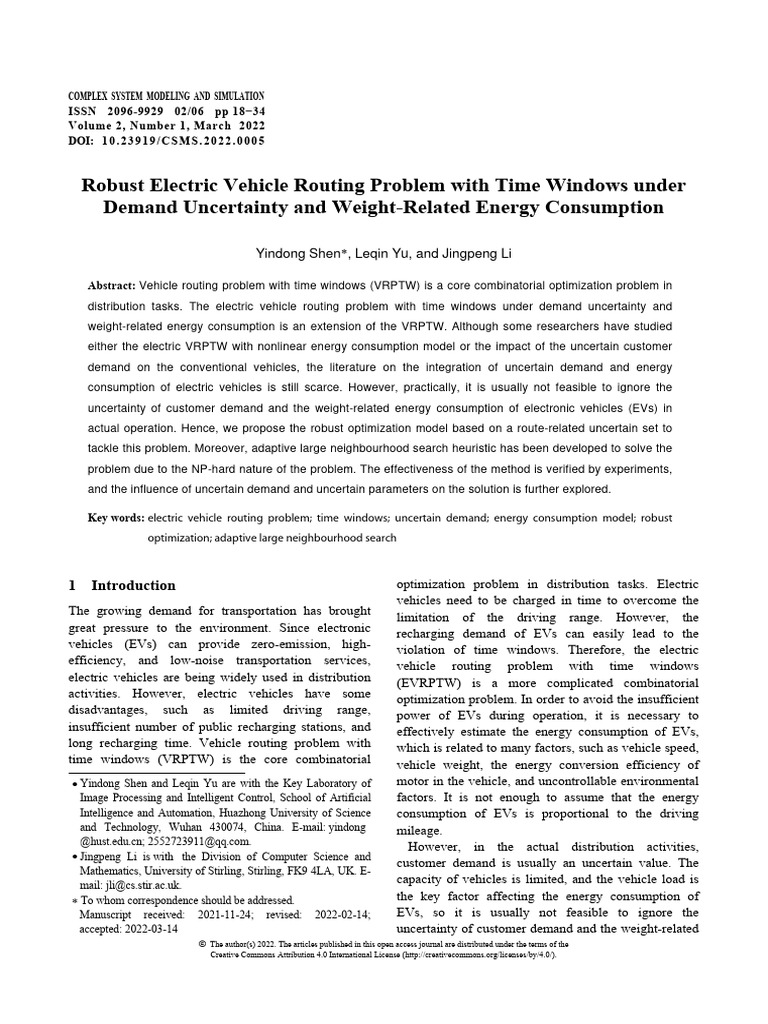 1-2 Robust Electric Vehicle Routing Problem With Time Windows Under ...