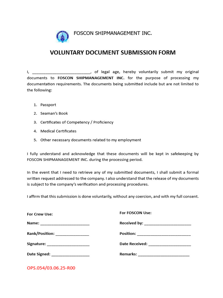 Foscon Voluntary Document Submission Form (1) | PDF