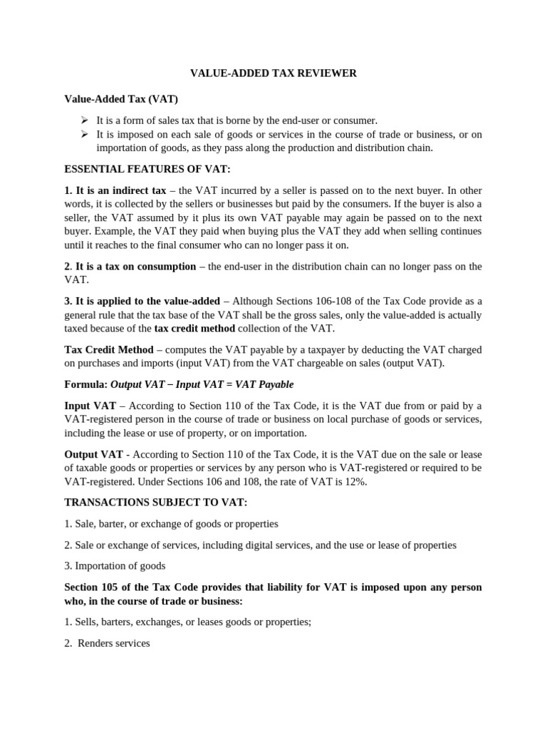 VAT REVIEWER | PDF | Value Added Tax | Taxes