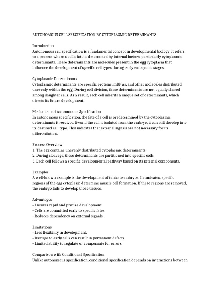 Autonomous Cell Specification | PDF | Cell (Biology) | Developmental ...