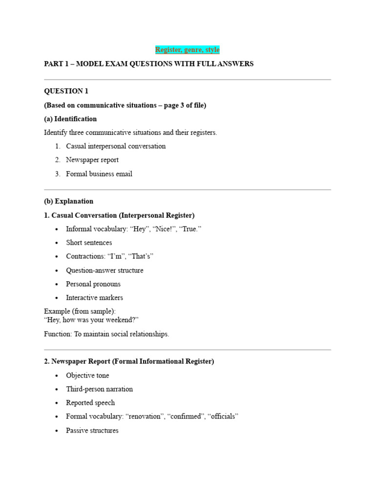 Practice Questions Register Only | PDF | Genre | Communication