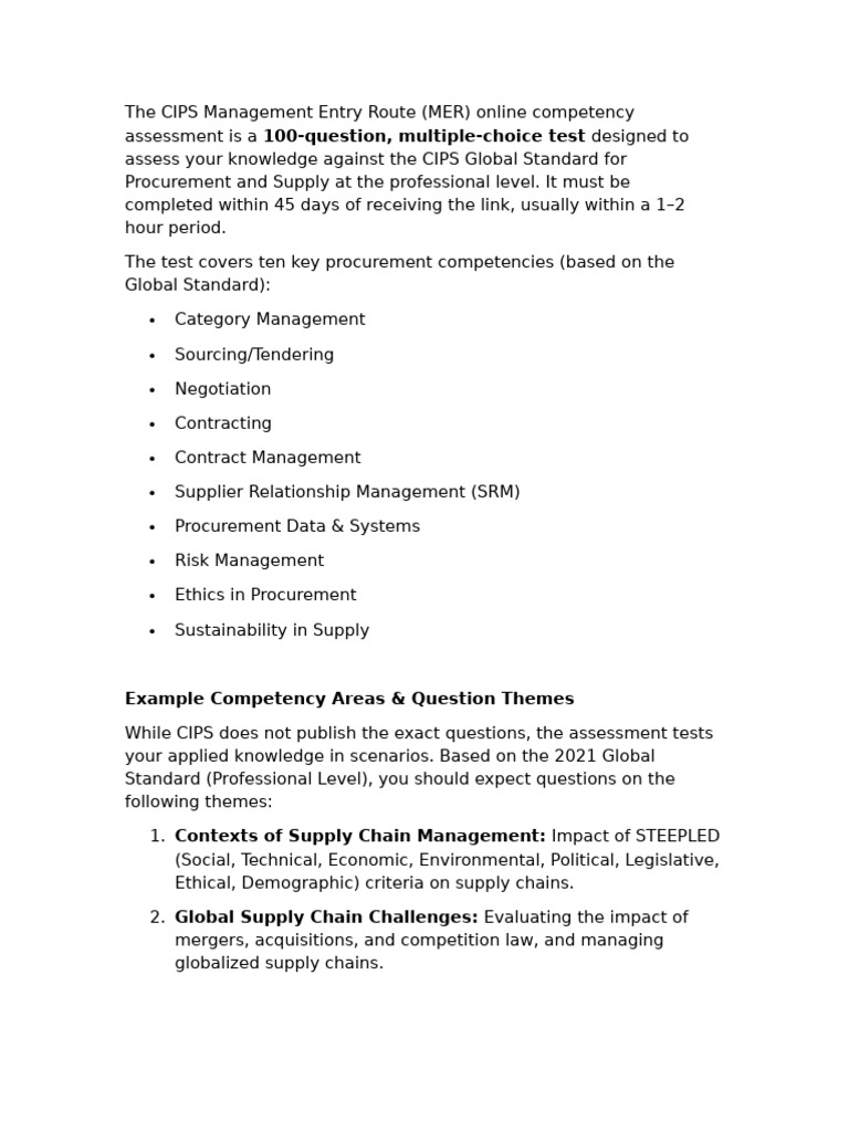 The CIPS Management Entry Route (MER) Online Competency Assessment ...